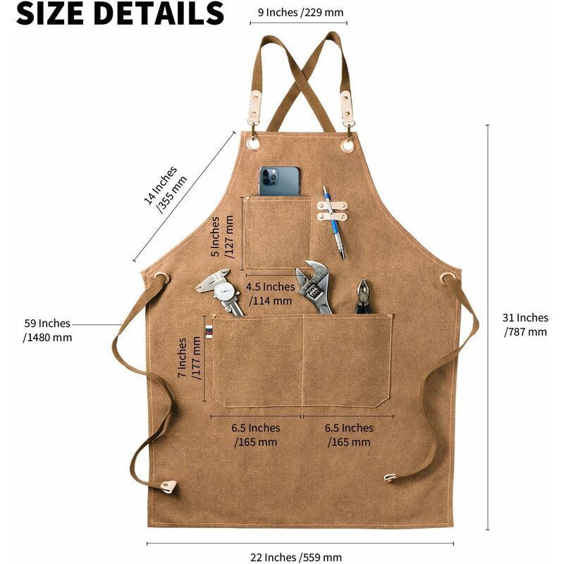 Kitchen Apron Water Resistant Cotton Linen Cross Back Adjustable Apron Black - Image 2