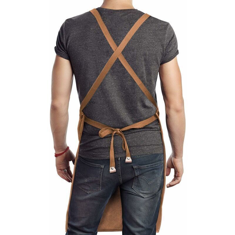 Kitchen Apron Water Resistant Cotton Linen Cross Back Adjustable Apron Black - Image 3