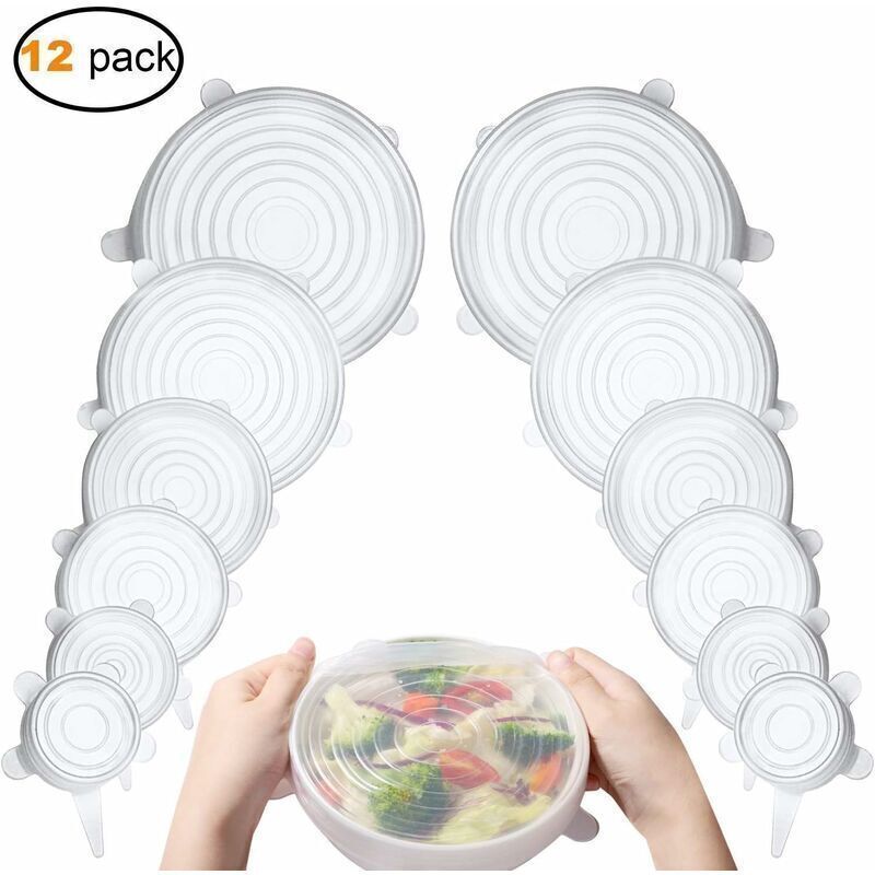 12 Pcs Silicone Stretch Lids, Silicone Lids, Stretch Lids, Silicone Stretch Lids in Different, Healthy Stretch Lid Fresh Food for Bowl, Sizes - Image 1
