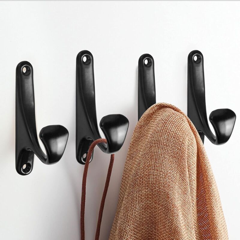 6 Pcs Wall Mounted Coat Hooks, Retro Coat Hooks, Wall Mounted Metal Hooks, Black Robe Hooks, Towel Hook, Hat Hook, Door Hook for Bathroom Kitchen - Image 2