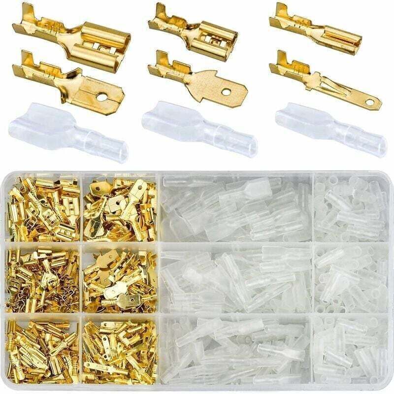 600 Pcs Brass Crimp Terminals, Electrical Lug with Insulated Sleeve Male Female Spade Wire Connectors Crimp Terminal, 2.8 mm, 4.8 mm, 6.3 mm - Image 1