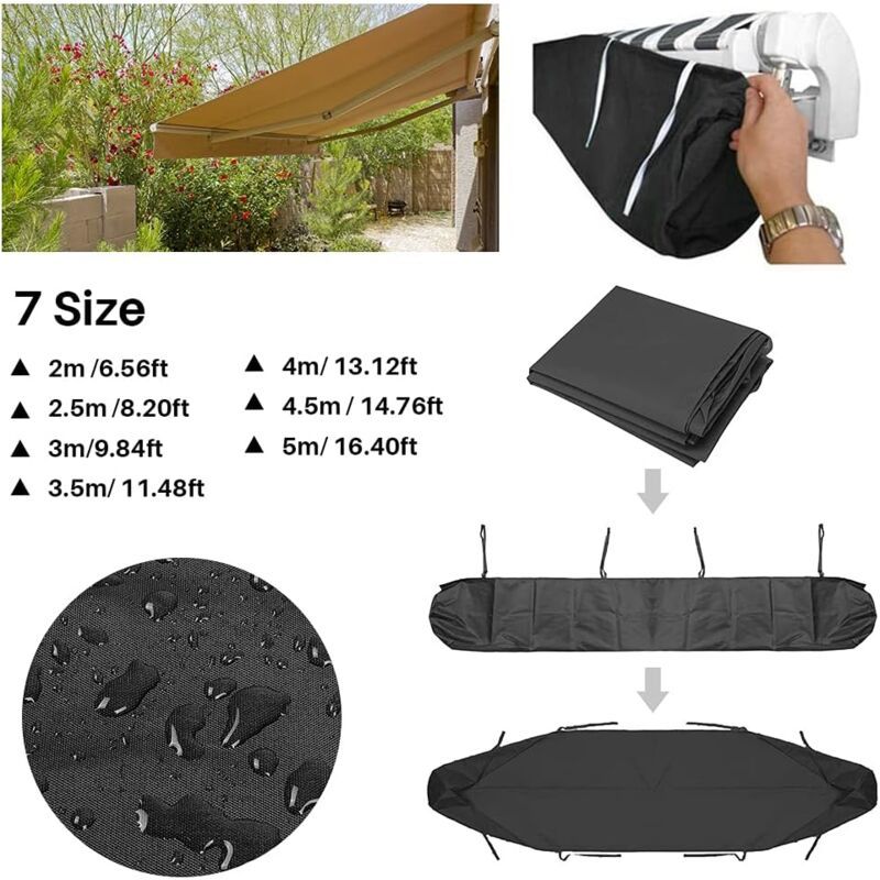 Protective Bag for Awning, Dustproof Protective Cover for Patio Awning, Black Storage Cover for Patio Awning, Waterproof Winter Protection, 3 m - Image 4