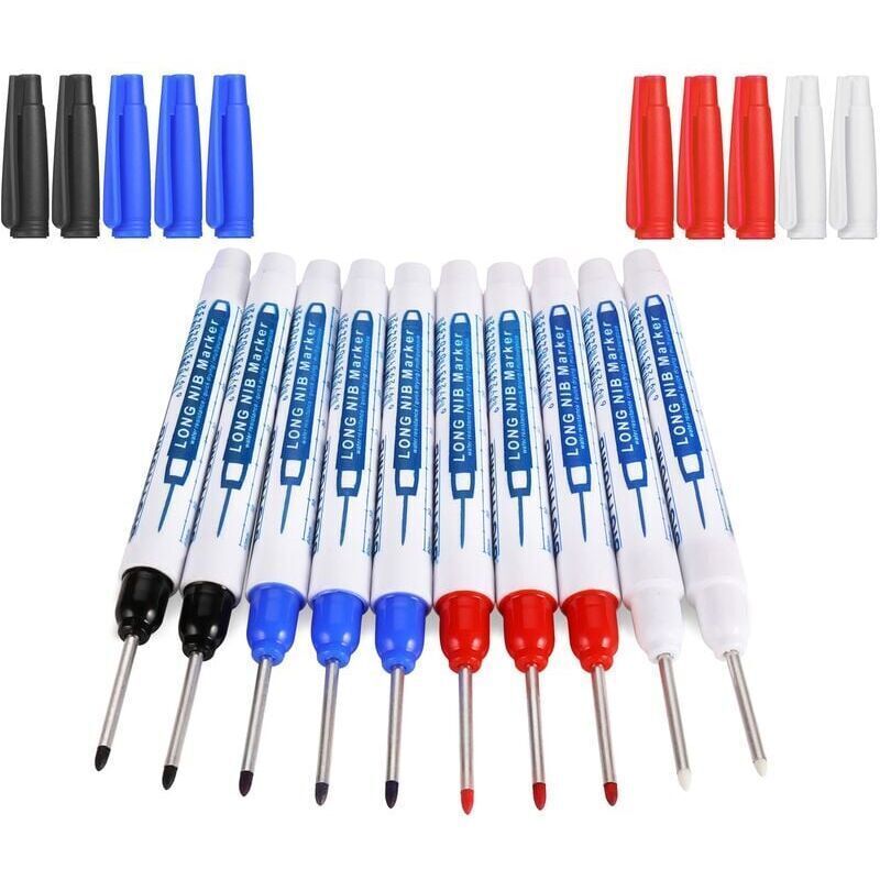10 Pcs Deep Hole Markers, Carpenter Marker, Permanent Marker Pen with Long Tip, Precision Construction Marker, Black Blue Red White, 30 mm - Image 1