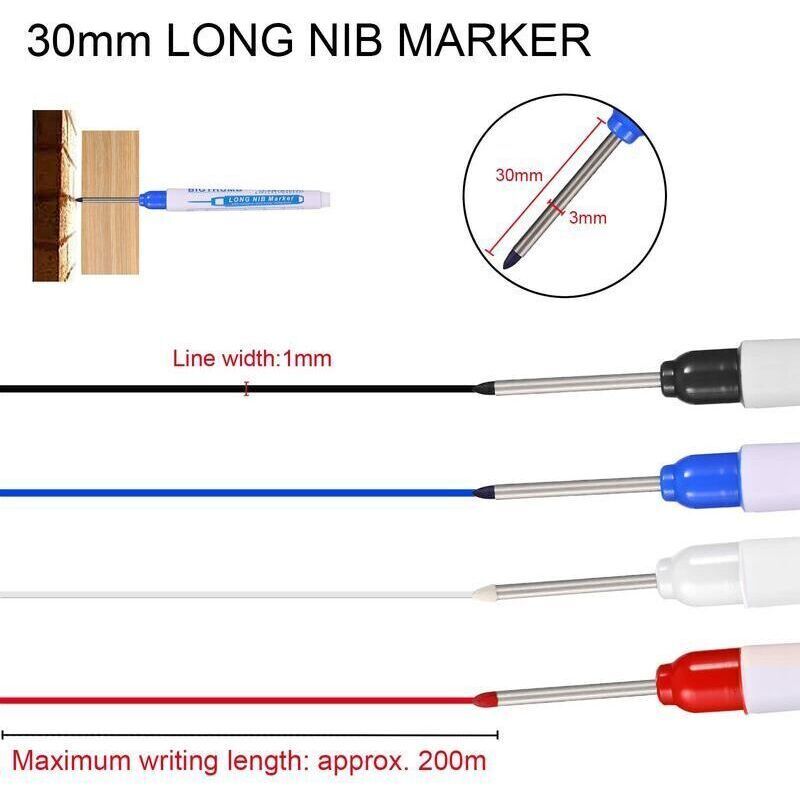 10 Pcs Deep Hole Markers, Carpenter Marker, Permanent Marker Pen with Long Tip, Precision Construction Marker, Black Blue Red White, 30 mm - Image 3