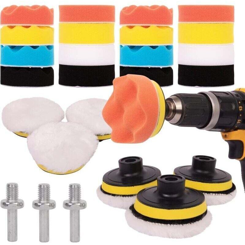 25 Pcs Car Polishing Kit, Polishing Pad for M10 M14 Drill, Cordless Screwdriver and Polishing Machines, Different Levels of Softness - Image 1