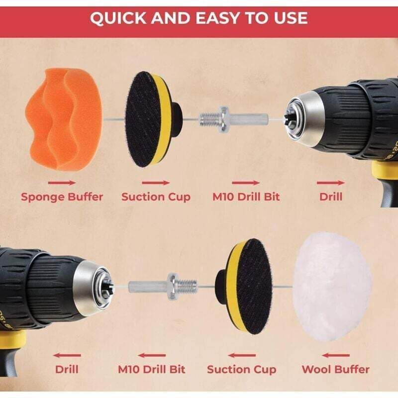 25 Pcs Car Polishing Kit, Polishing Pad for M10 M14 Drill, Cordless Screwdriver and Polishing Machines, Different Levels of Softness - Image 4