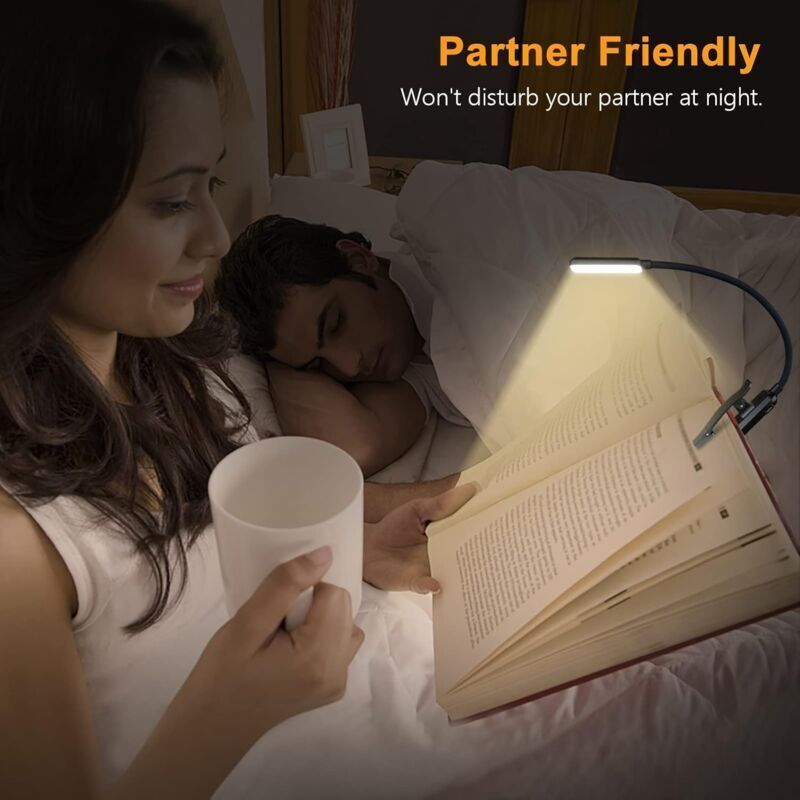 Rechargeable Reading Light, 9 LED Clip-on Reading Lamp, Stepless Dimming and 3 Eye Protection Modes, Cold and Warm White, 360 Degree Flexible Neck - Image 1