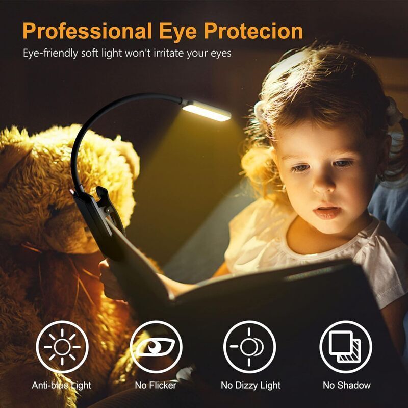 Rechargeable Reading Light, 9 LED Clip-on Reading Lamp, Stepless Dimming and 3 Eye Protection Modes, Cold and Warm White, 360 Degree Flexible Neck - Image 4