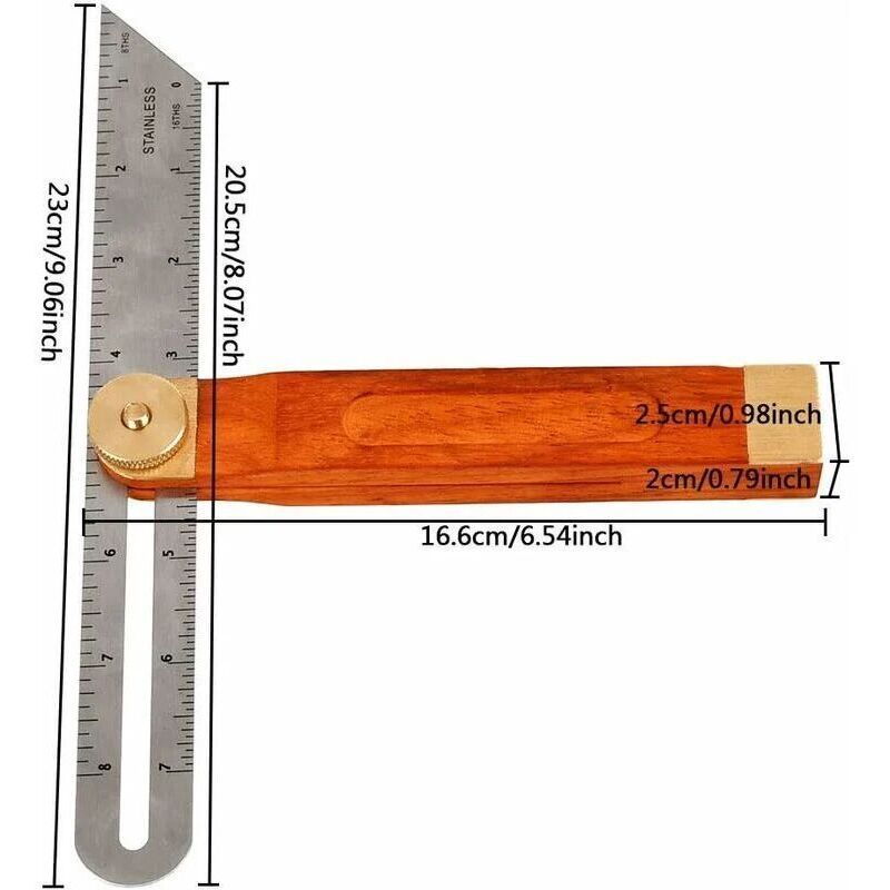 Sliding Bevel, Sliding T-Bevel, Carpenter Angle, Double-Sided Stop Angle, T-Schmiege Carpenter Stop Angle, 318 mm, 26 mm - Image 2