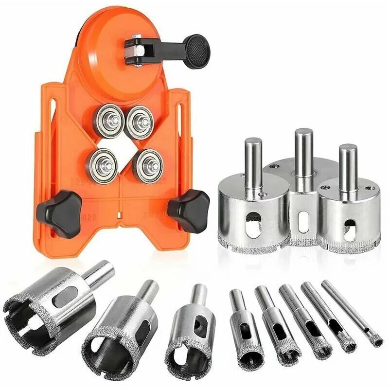 11 Pcs Diamond Hole Saw, Adjustable Hole Punch Locator Tile Hole Saw with Diamond Coated Drill Bits Hole Saw with Suction Cup Base for Ceramic Glass - Image 1