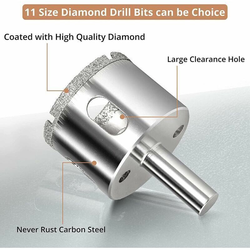 11 Pcs Diamond Hole Saw, Adjustable Hole Punch Locator Tile Hole Saw with Diamond Coated Drill Bits Hole Saw with Suction Cup Base for Ceramic Glass - Image 2