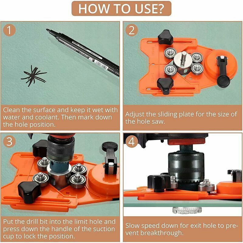 11 Pcs Diamond Hole Saw, Adjustable Hole Punch Locator Tile Hole Saw with Diamond Coated Drill Bits Hole Saw with Suction Cup Base for Ceramic Glass - Image 4