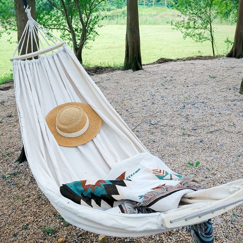Hammock Outdoor Reinforced Anti-Rollover Hammock for Home Dormitory Summer Camping, Beige Double, 190 x 150 cm, 74.8 x 59.1 Inch - Image 2