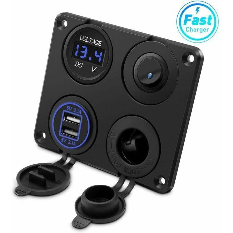 Cigarette Lighter Socket, Dual USB Port 4.2A, DC 12V Outlet, Switch and LED Display Voltmeter Waterproof Car Charger Power Outlet for 12V 24V Car - Image 1