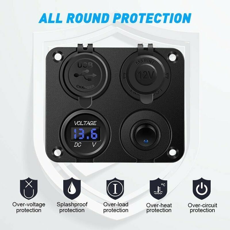 Cigarette Lighter Socket, Dual USB Port 4.2A, DC 12V Outlet, Switch and LED Display Voltmeter Waterproof Car Charger Power Outlet for 12V 24V Car - Image 4