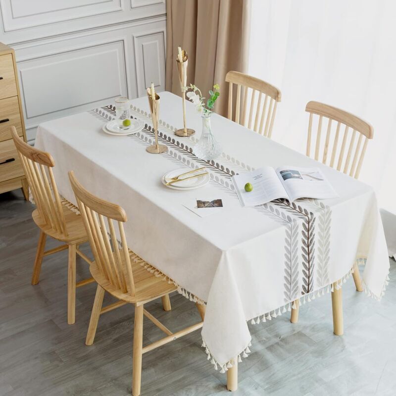 Waterproof Tablecloth Rectangular Table Cloth Cotton Linen Tassel Tablecloth Elegant Tablecloth Rectangle for Kitchen Table Decoration, 140 x 180 cm - Image 2