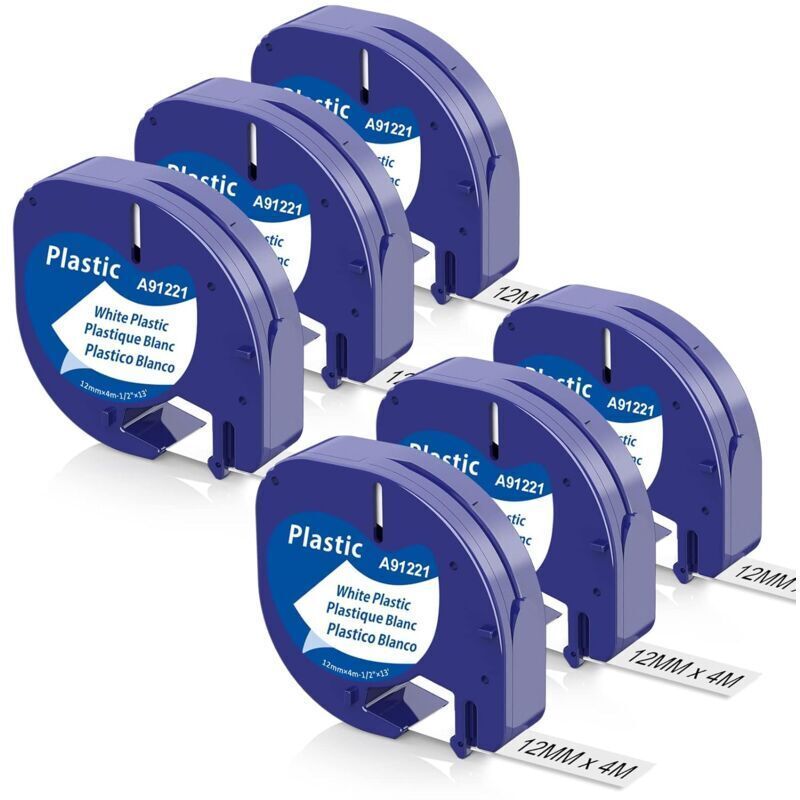 6 Pcs Dymo Tape Compatible with Dymo Letratag Xr Lt-100H Lt-100T Letratag 200B Label Maker, Dymo Letratag Black on White, 12 mm x 4 m - Image 1