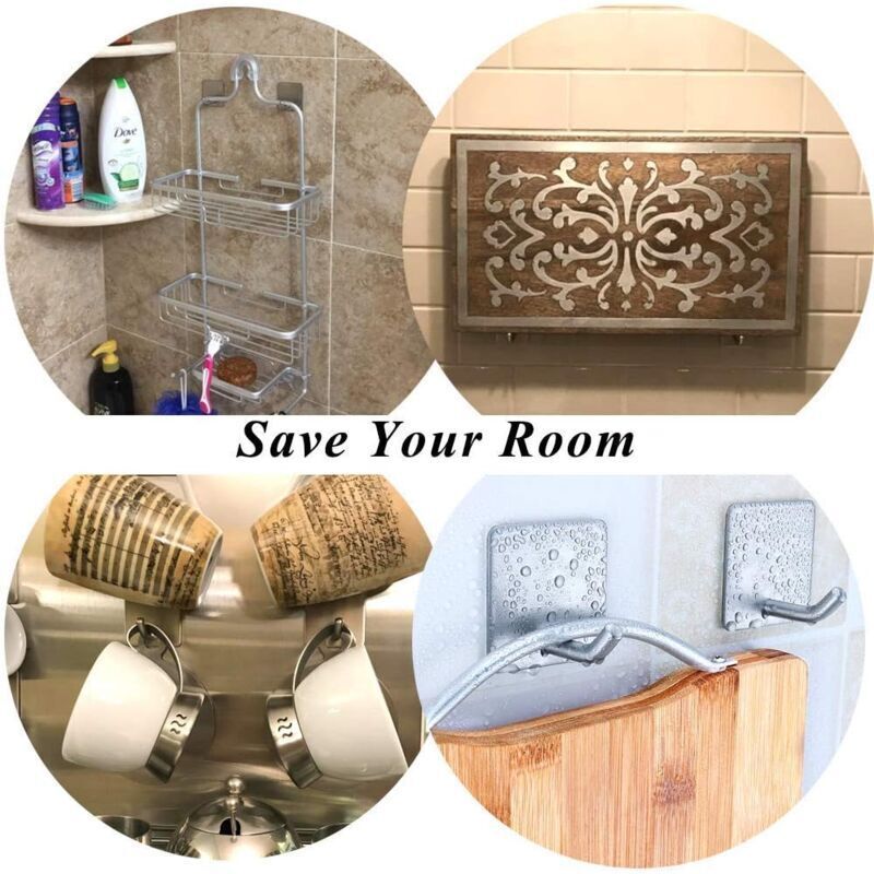4 Pcs Adhesive Hooks, 8KG Max Stainless Steel Bathroom Wall Hooks, Towel Holder with Adhesive Tape, Family and Office, Self-Adhesive, 1 - Image 3