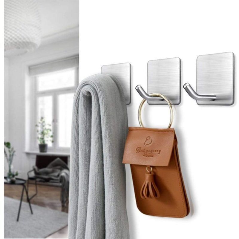 4 Pcs Adhesive Hooks, 8KG Max Stainless Steel Bathroom Wall Hooks, Towel Holder with Adhesive Tape, Family and Office, Self-Adhesive, 1 - Image 4