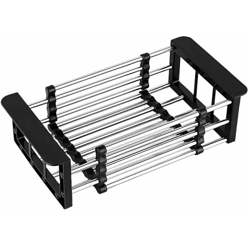 Drain Basket, Sink Drainer, Stainless Steel Telescopic Drainer, for Washing Dishes in the Kitchen Sink, Draining Fruits and Vegetables, Black, S - Image 1