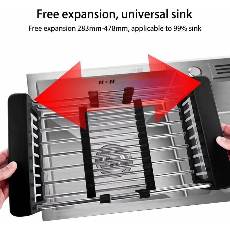 Drain Basket, Sink Drainer, Stainless Steel Telescopic Drainer, for Washing Dishes in the Kitchen Sink, Draining Fruits and Vegetables, Black, S - Image 3