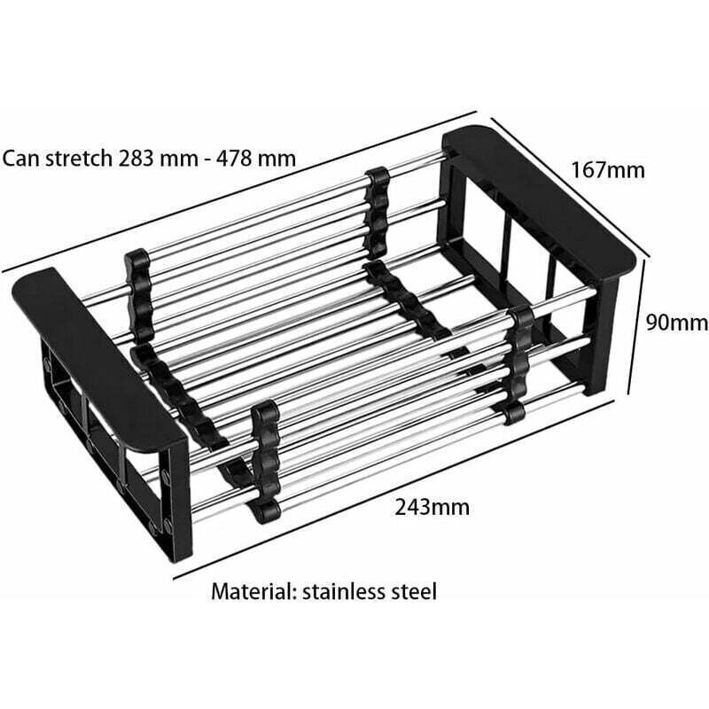 Drain Basket, Sink Drainer, Stainless Steel Telescopic Drainer, for Washing Dishes in the Kitchen Sink, Draining Fruits and Vegetables, Black, S - Image 4