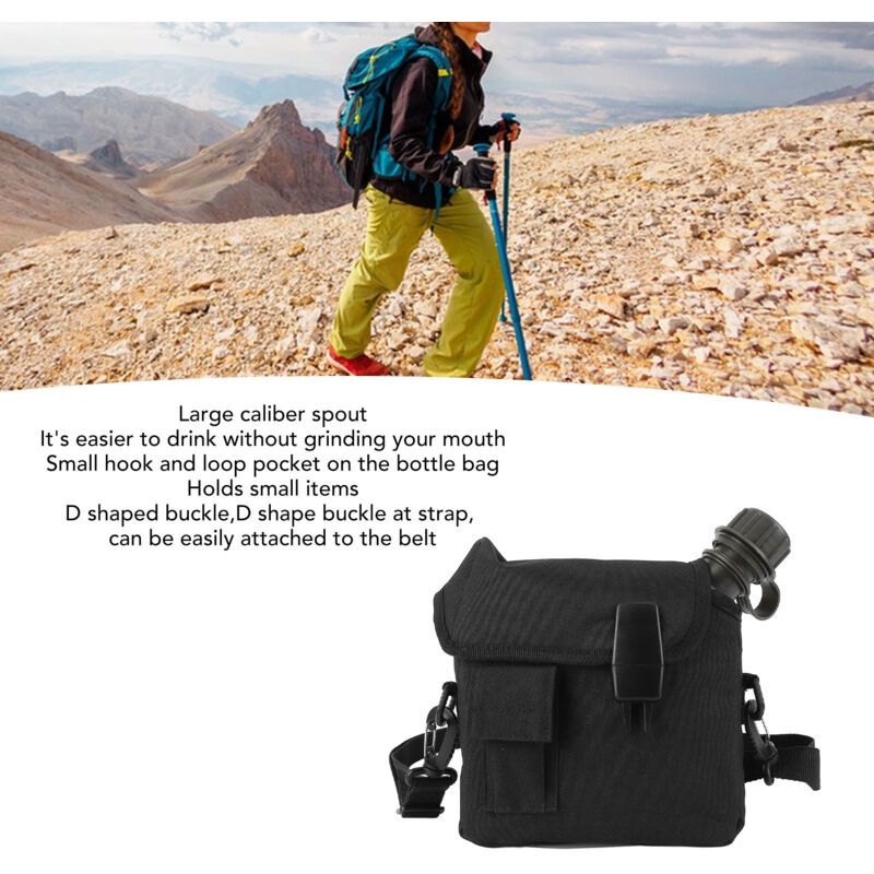 Outdoor Water Bottle Large Capacity Portable Flat Camping Water Bottle with Waist Bag for Outdoor Sports Hiking Black, 1.5 L - Image 3