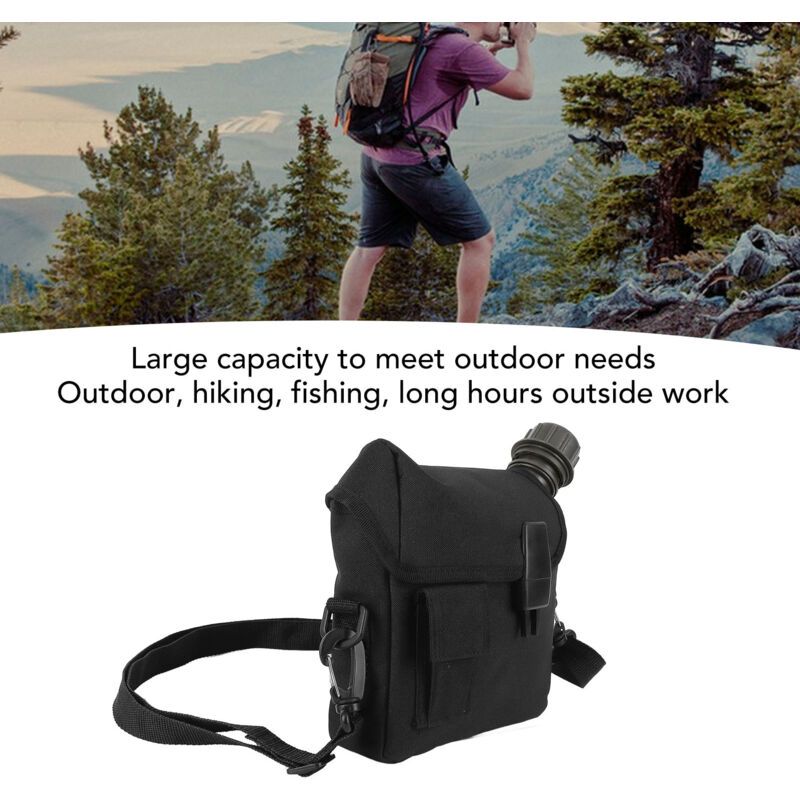 Outdoor Water Bottle Large Capacity Portable Flat Camping Water Bottle with Waist Bag for Outdoor Sports Hiking Black, 1.5 L - Image 4