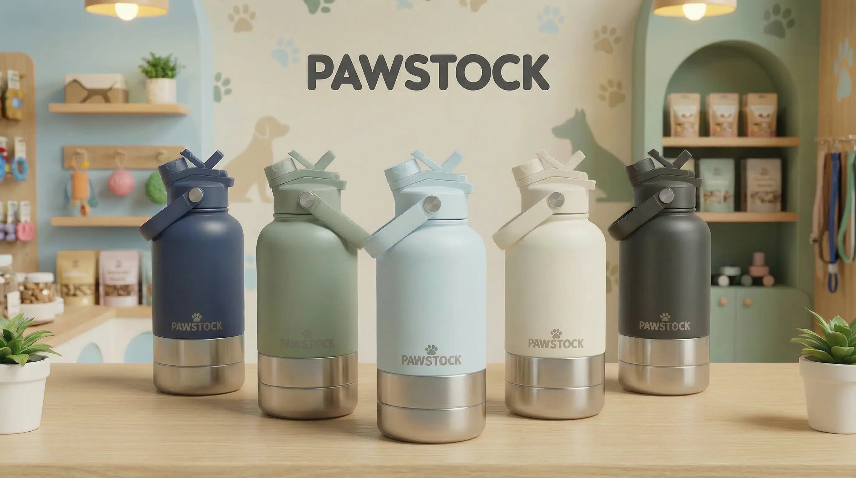 Pawstock 3-in-1 Insulated Dog Water Bottle with Dual Bowls – 1L Stainless Steel Travel Bottle-Aqua - Image 4