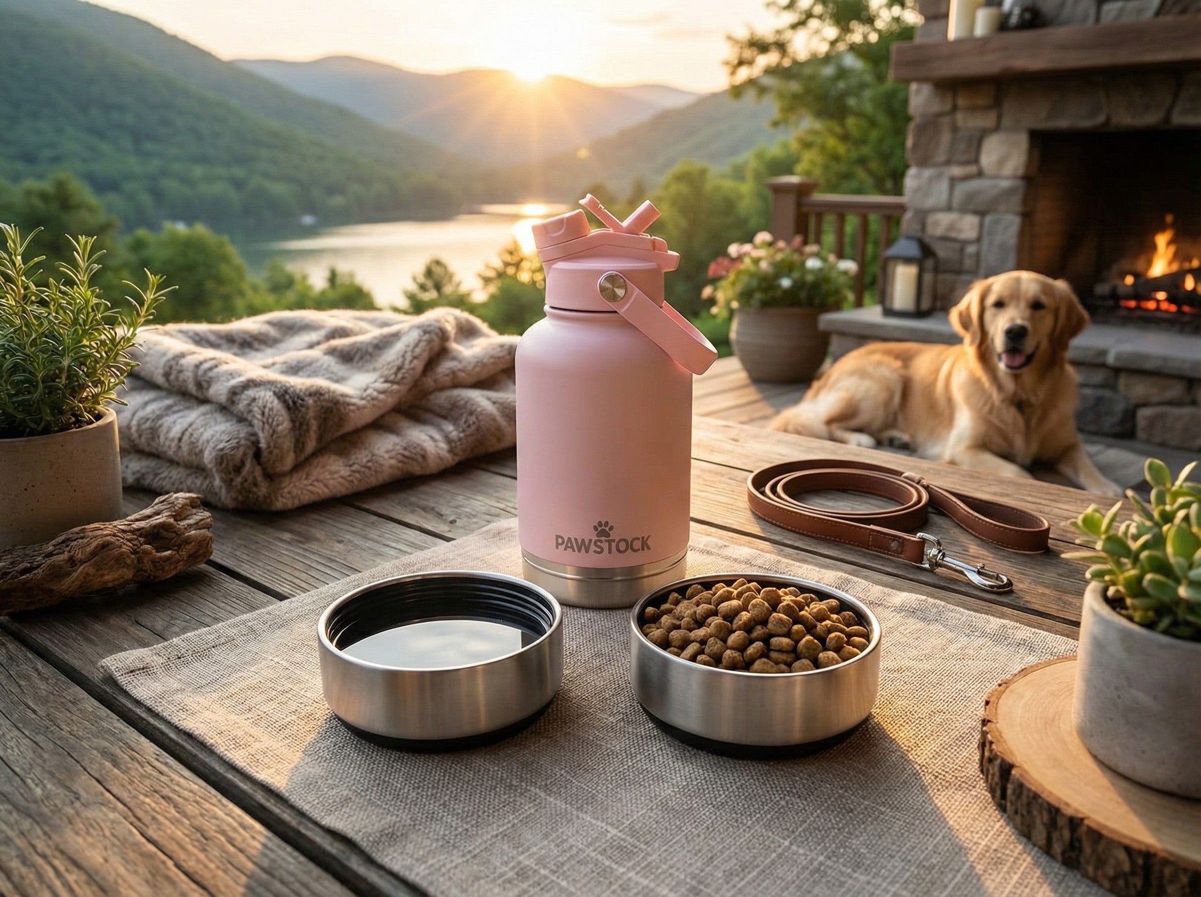 Pawstock 3-in-1 Insulated Dog Water Bottle with Dual Bowls – 1L Stainless Steel Travel Bottle - Gray - Image 3