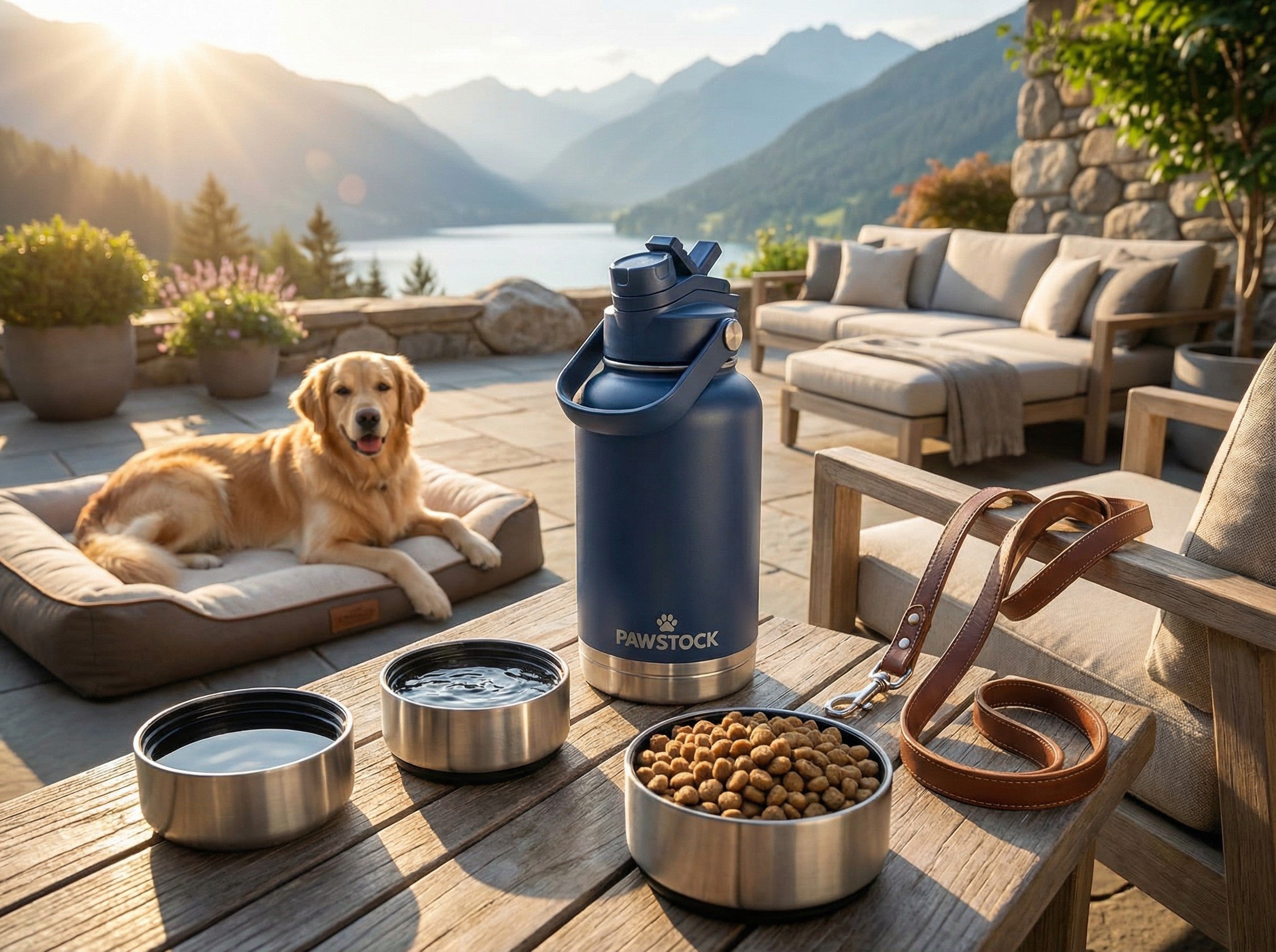 Pawstock 3-in-1 Insulated Dog Water Bottle with Dual Bowls – 1L Stainless Steel Travel Bottle - Gray - Image 4