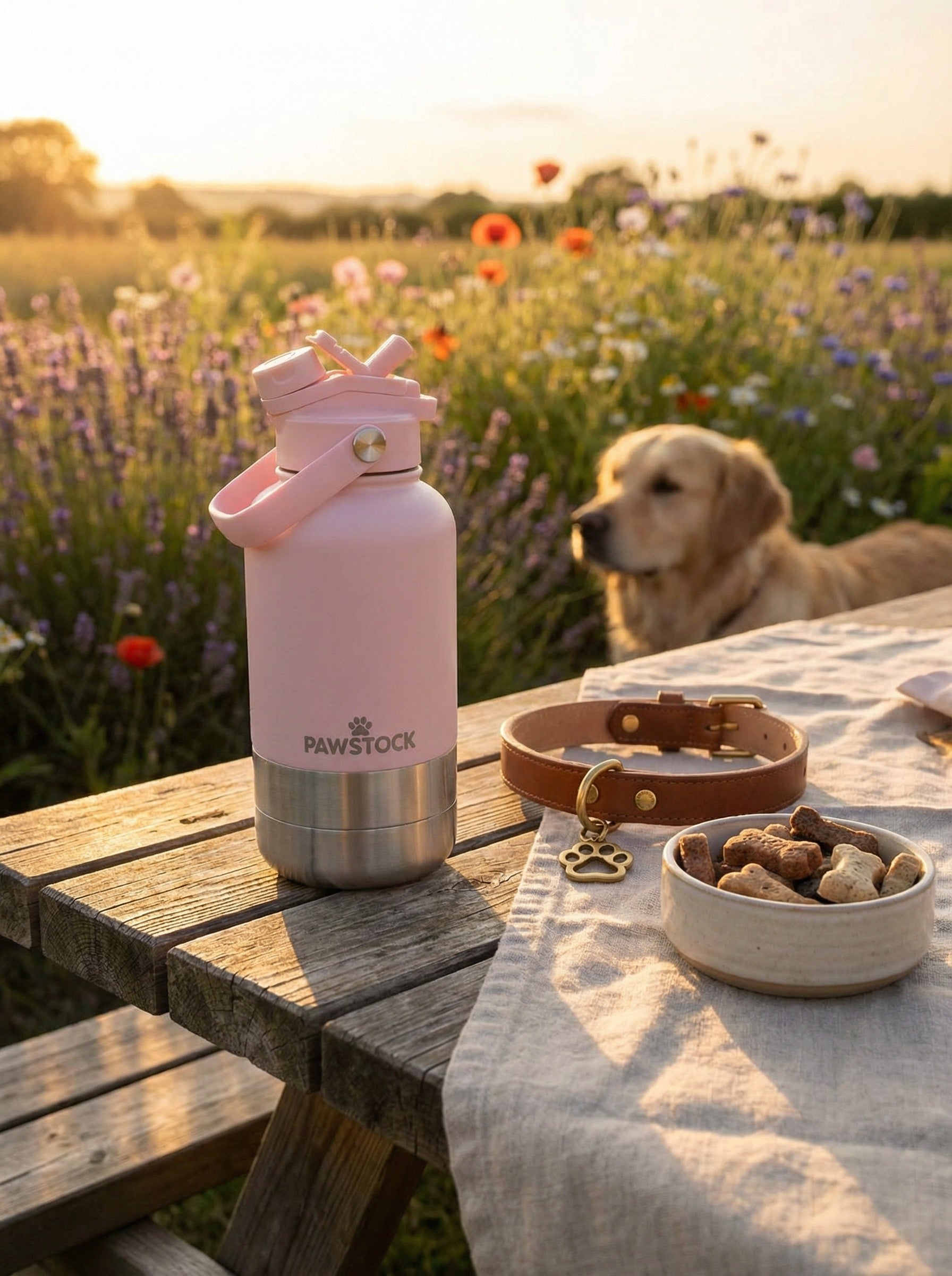Pawstock 3-in-1 Insulated Dog Water Bottle with Dual Bowls – 1L Stainless Steel Travel Bottle - Gray - Image 7