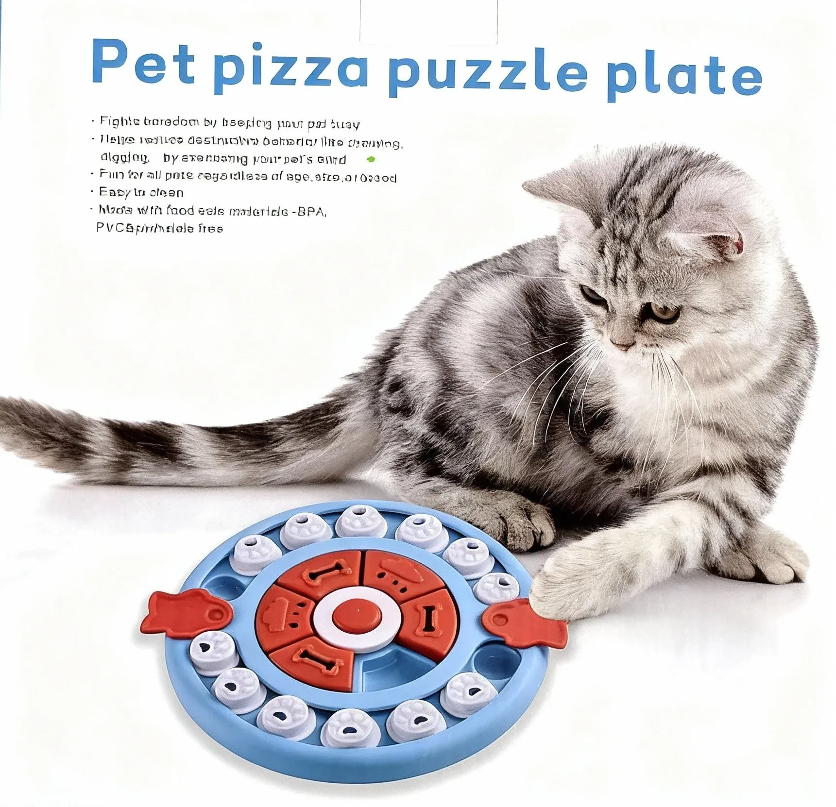 Pizza Puzzle Treat Toy for Dogs & Cats – Interactive Slow Feeder-Blue - Image 3