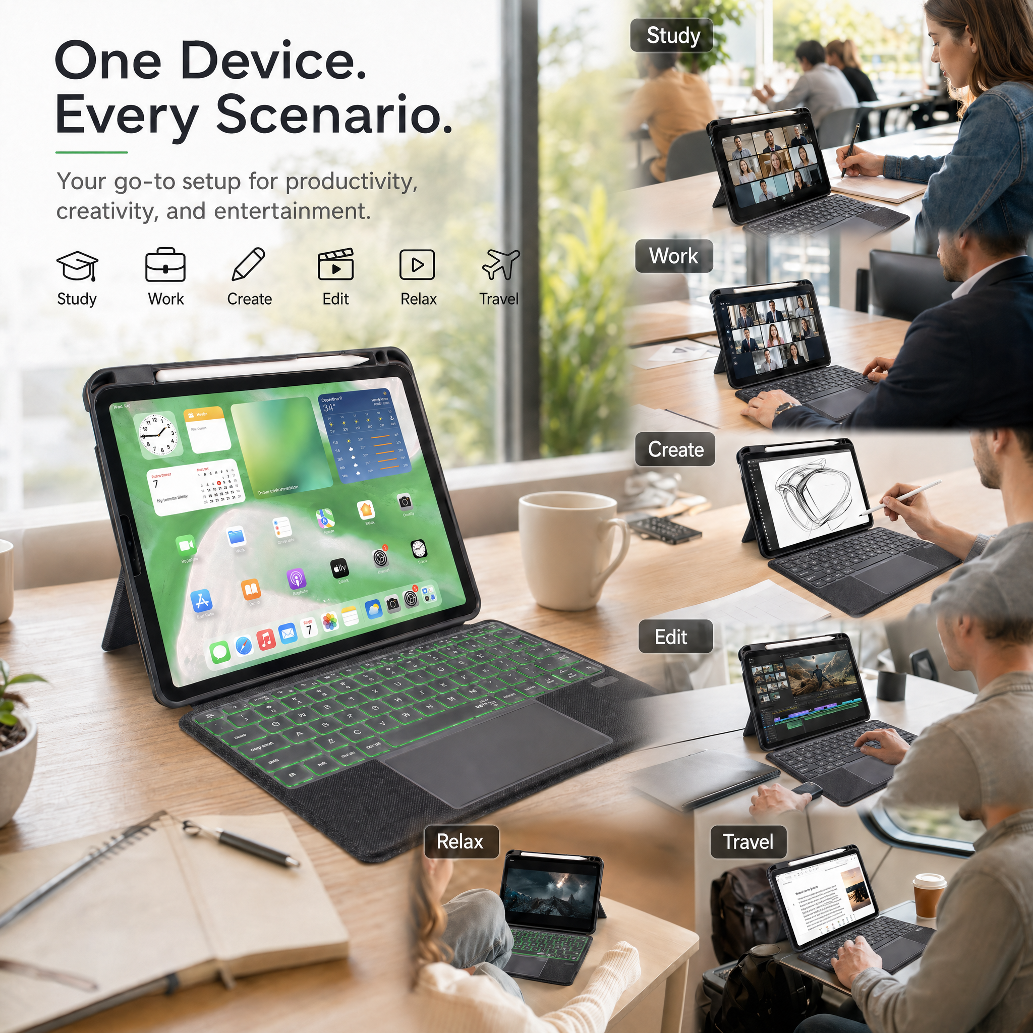 SENYOSON Black iPad Pro Keyboard Case for iPad Pro 12.9 Inch 3rd 4th 5th 6th Gen 2018-2022 & iPad Pro 13 Inch 2nd Gen M5 2025 & iPad Air 13 Inch 6th 7th 8th Gen M2/M3/M4 2024-2026, Ultra-Light Magnetic Detachable Keyboard with 7-Color Backlit, Large Preci - Image 4