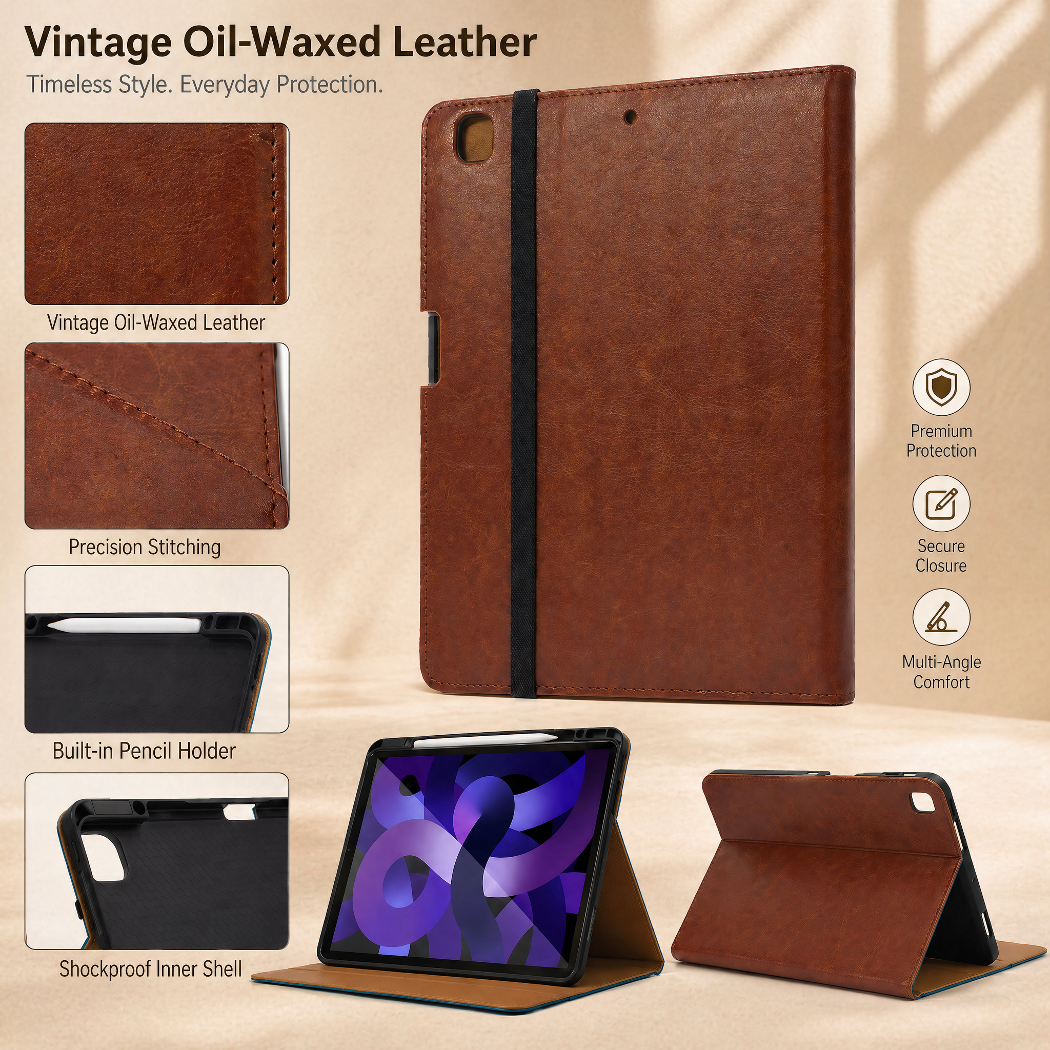 SENYOSON Dark Red iPad Case for iPad 10th 11th Generation (A16) 10.9/11 Inch 2022/2025, Premium Leather Folio Stand Cover with Pencil Holder - Image 3