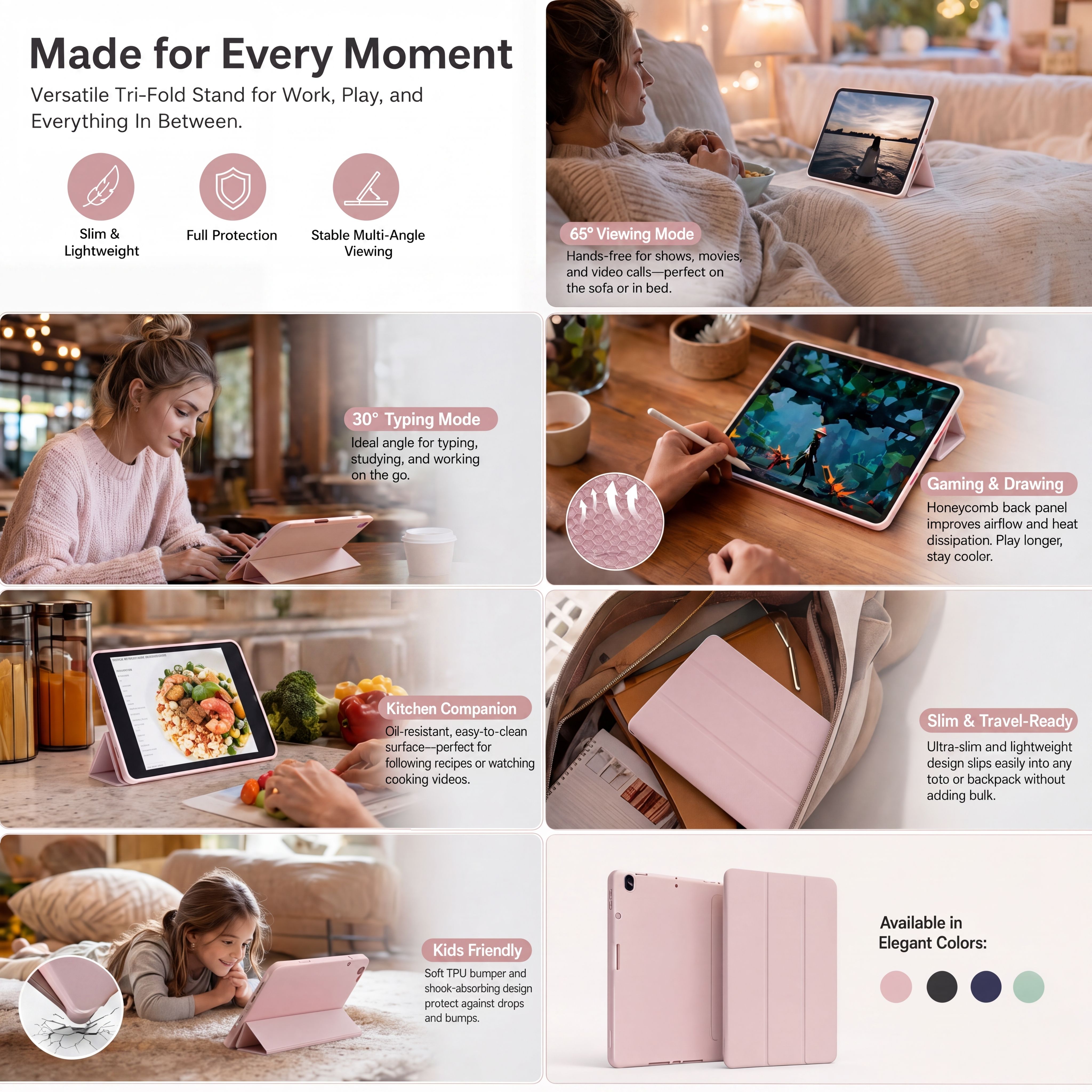 SENYOSON Green Trifold Stand Case  Slim Lightweight Soft TPU Case for iPad 11th Generation (A16) 11 Inch 2025, Compatible with iPad 10th Generation 10.9 Inch 2022, with Pencil Holder, Trifold Stand, Auto Wake/Sleep - Image 7