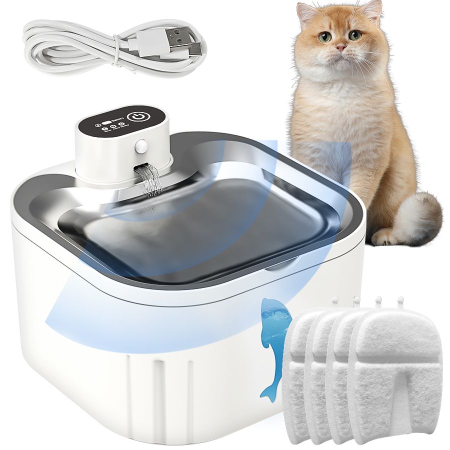 U7 Cat Water Fountain Waterer 3L/101oz, Wireless & USB Rechargeable Pet Water Fountain with 304 Stainless Steel Lid, Smart Infrared Motion Sensor Automatic Pet Water Dispenser, Ultra Quiet Pump, Detachable Easy Clean,  4 Filters Included - Image 1