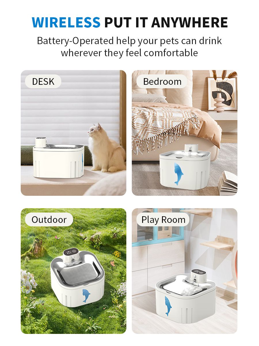 U7 Cat Water Fountain Waterer 3L/101oz, Wireless & USB Rechargeable Pet Water Fountain with 304 Stainless Steel Lid, Smart Infrared Motion Sensor Automatic Pet Water Dispenser, Ultra Quiet Pump, Detachable Easy Clean,  4 Filters Included - Image 5