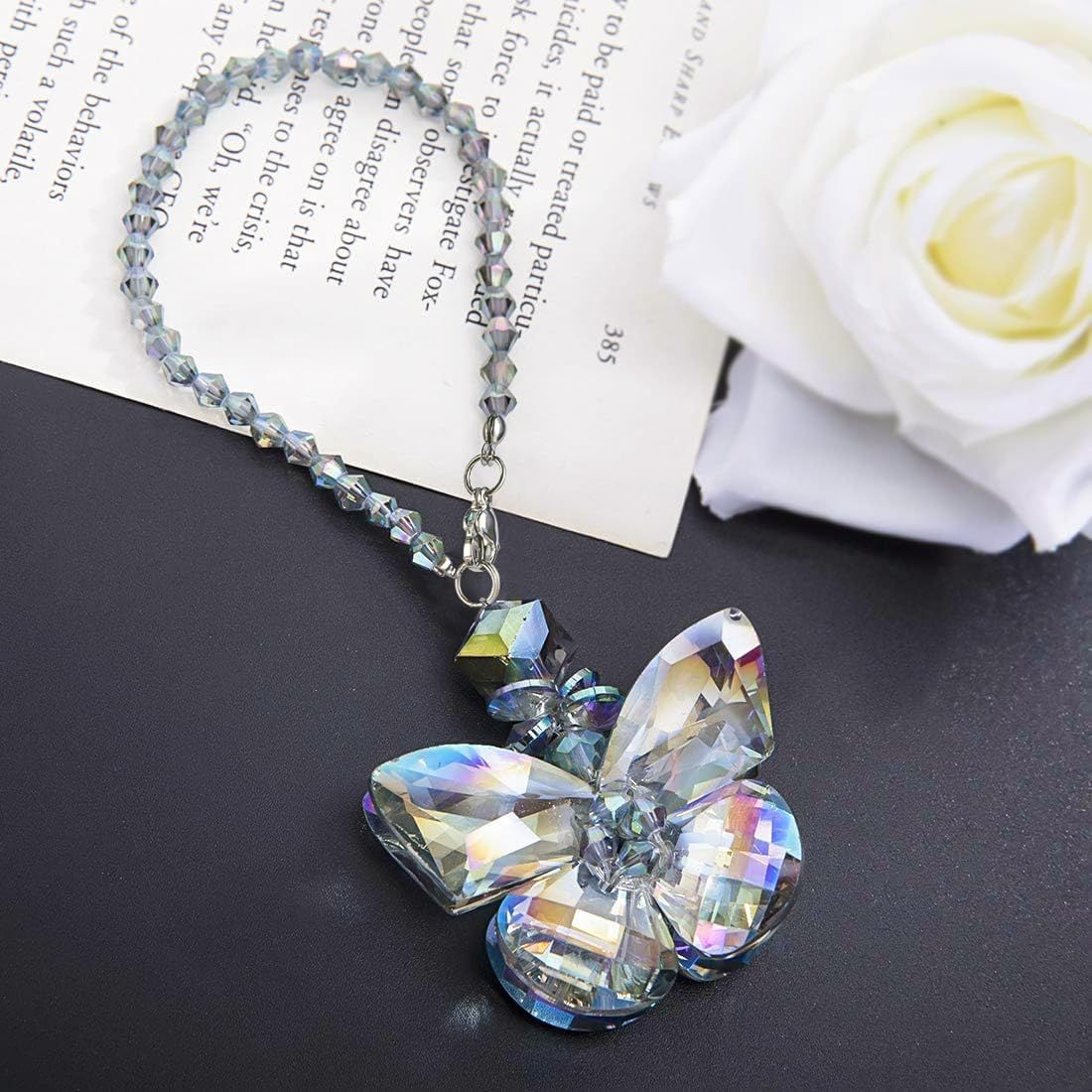Crystal Glass Butterfly Car Key Charm Mirror Hanging Ornaments Gift (Butterfly-1) - Image 1