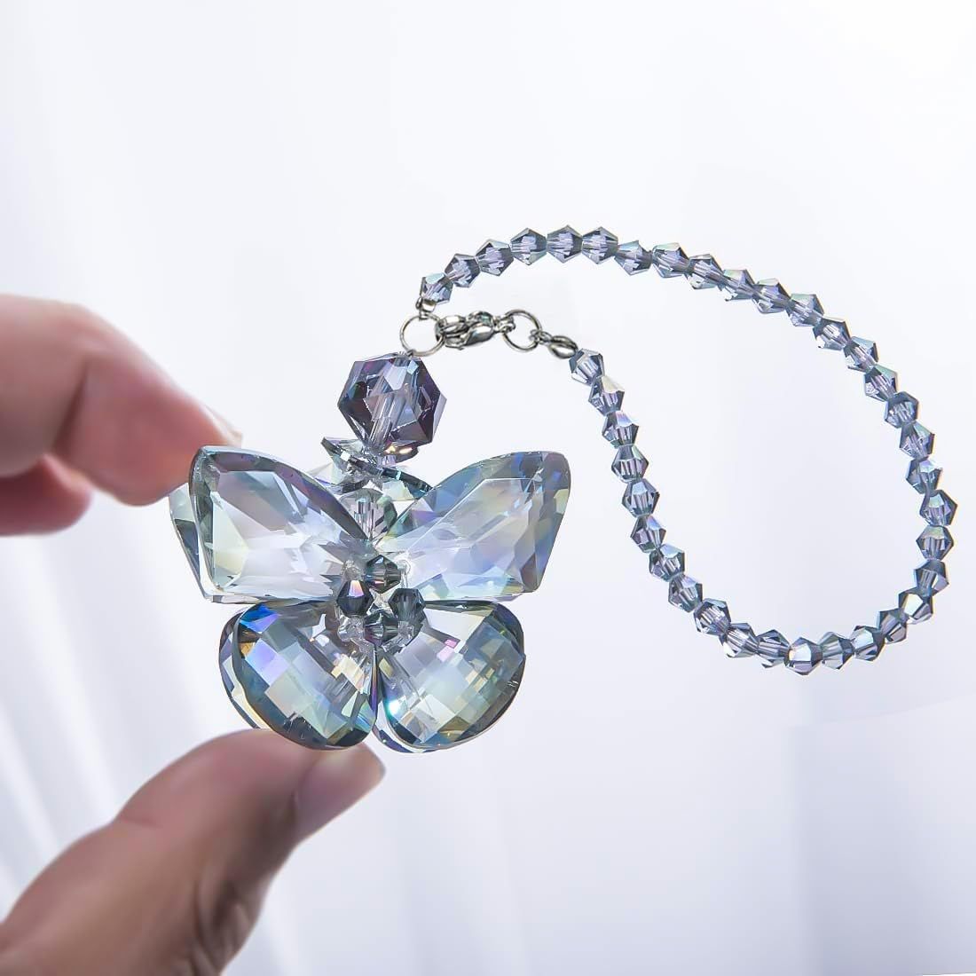 Crystal Glass Butterfly Car Key Charm Mirror Hanging Ornaments Gift (Butterfly-1) - Image 5