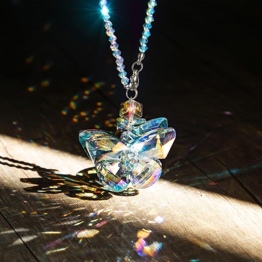 Crystal Glass Butterfly Car Key Charm Mirror Hanging Ornaments Gift (Butterfly-1) - Image 6