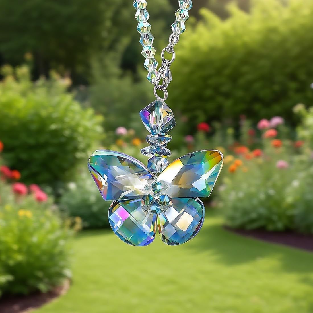 Crystal Glass Butterfly Car Key Charm Mirror Hanging Ornaments Gift (Butterfly-1) - Image 8