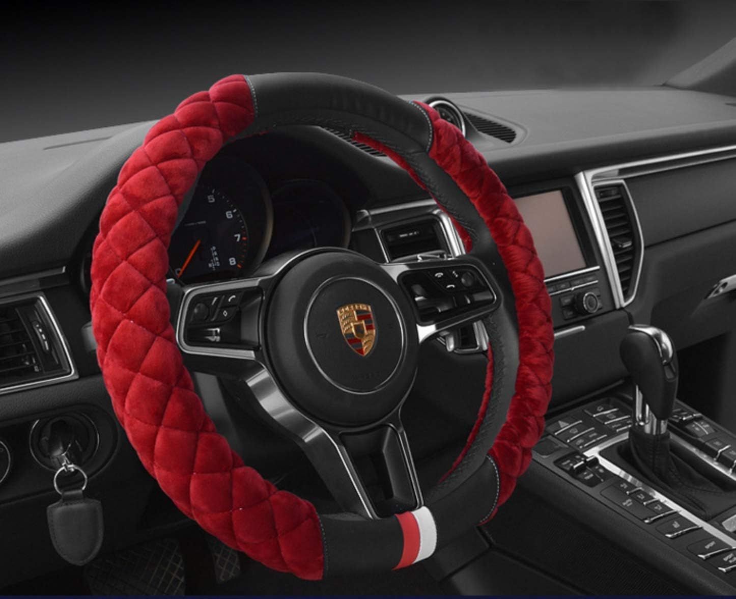 Luxury Fluffy Steering Wheel Cover for Women,Soft Warm Short Plush Steering Wheel Cover Red Fuzzy with Universal 14.5-15 Inch - Image 2