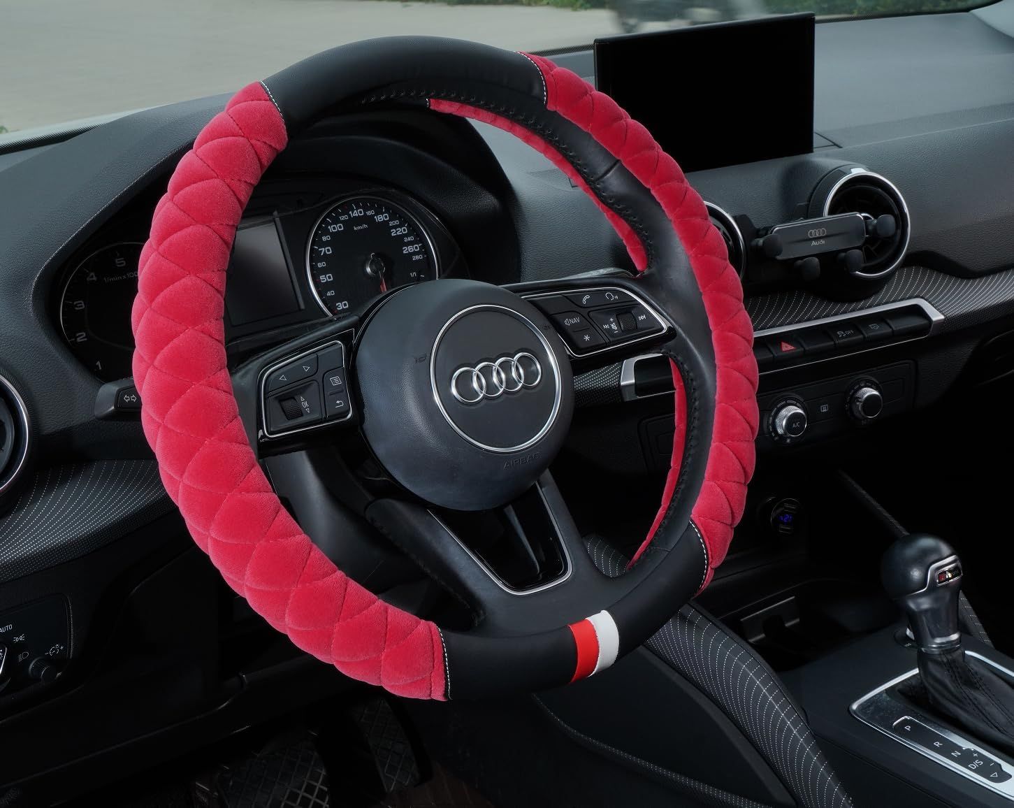 Luxury Fluffy Steering Wheel Cover for Women,Soft Warm Short Plush Steering Wheel Cover Red Fuzzy with Universal 14.5-15 Inch - Image 3