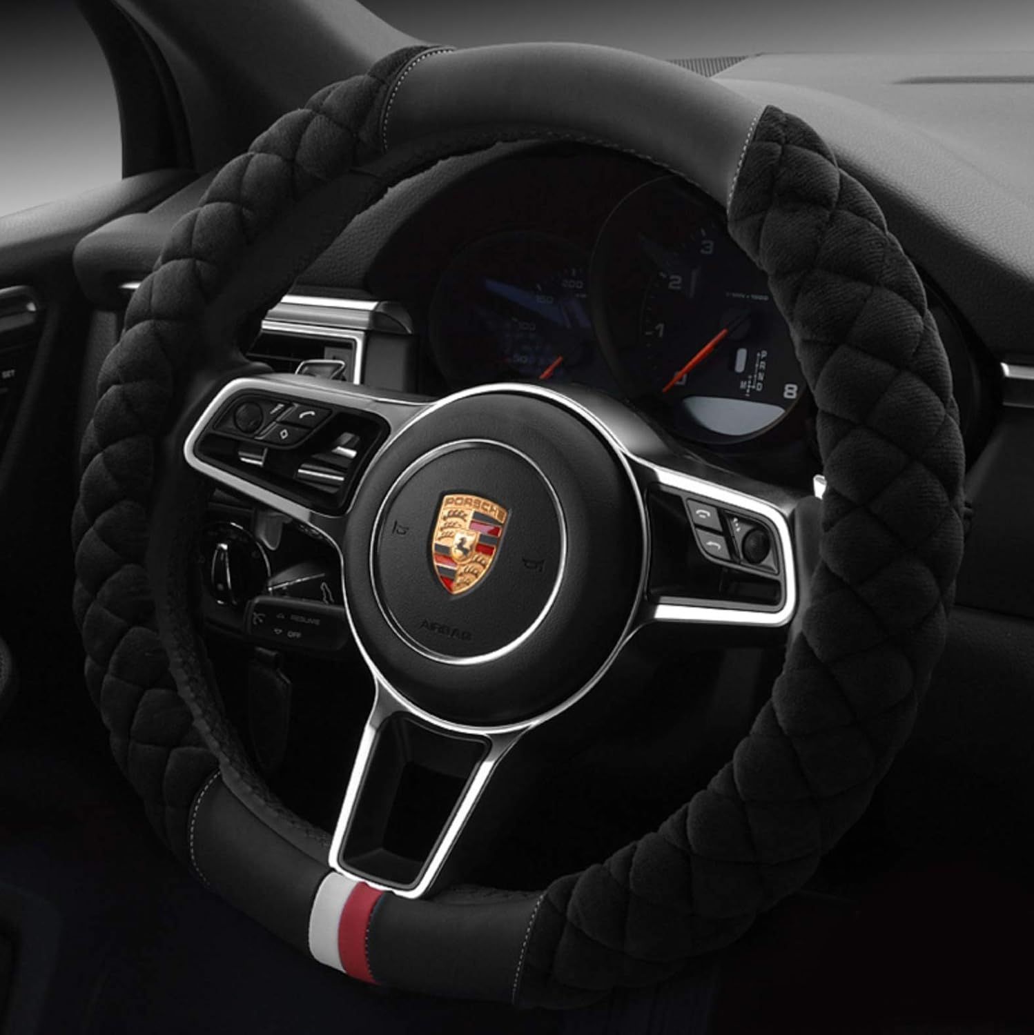 Luxury Fluffy Steering Wheel Cover for Men Women,Soft Warm Short Plush Steering Wheel Cover Black Fuzzy with Universal 14.5-15 Inch - Image 1