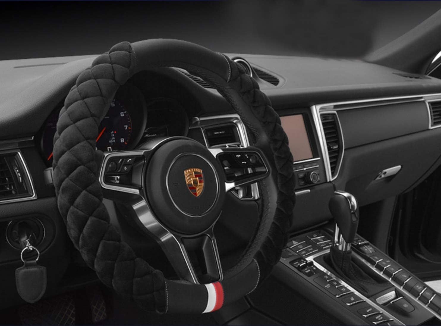 Luxury Fluffy Steering Wheel Cover for Men Women,Soft Warm Short Plush Steering Wheel Cover Black Fuzzy with Universal 14.5-15 Inch - Image 2