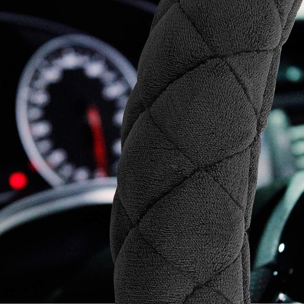 Luxury Fluffy Steering Wheel Cover for Men Women,Soft Warm Short Plush Steering Wheel Cover Black Fuzzy with Universal 14.5-15 Inch - Image 3