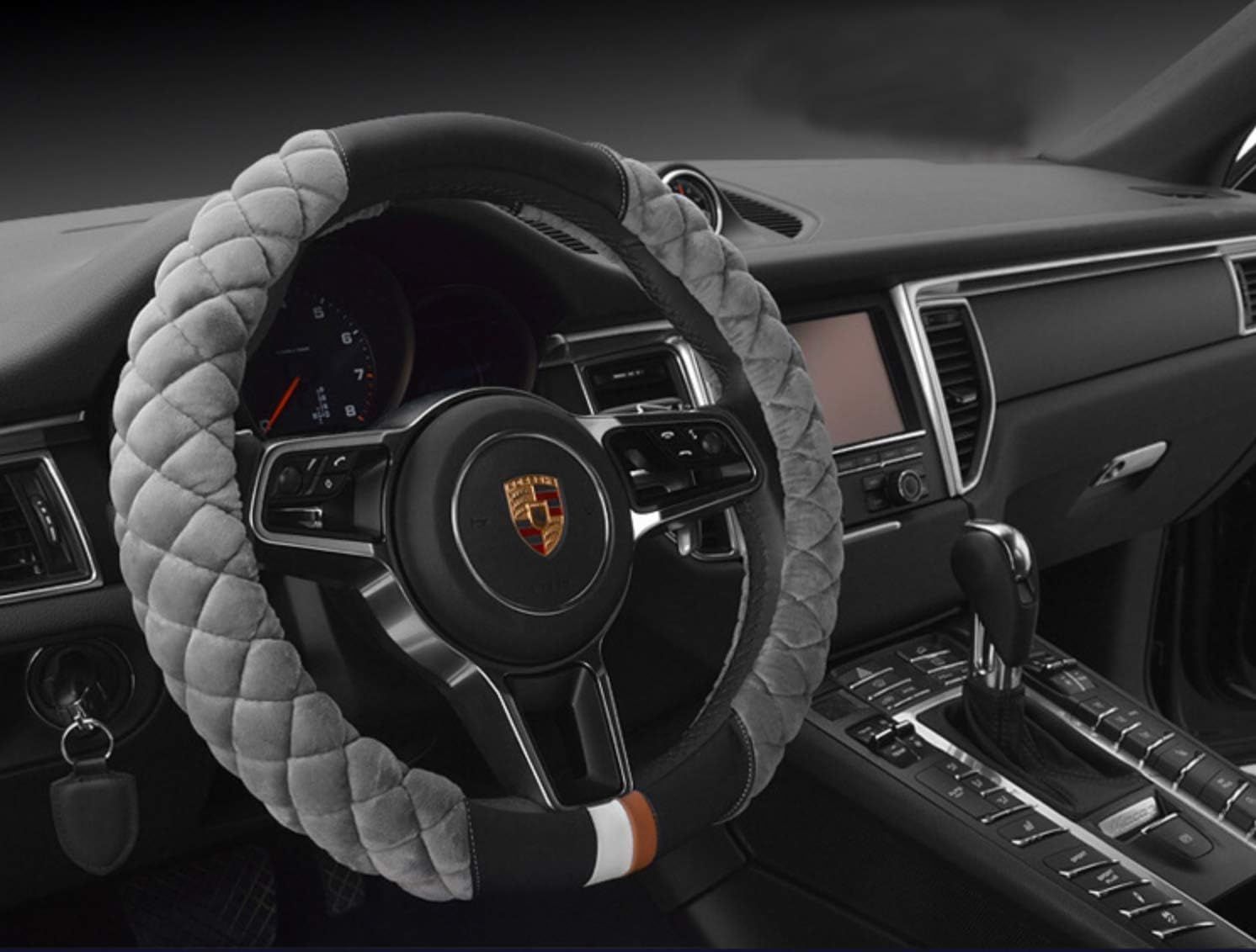 Luxury Fluffy Steering Wheel Cover for Men Women,Soft Warm Short Plush Steering Wheel Cover Gray Fuzzy with Universal 14.5-15 Inch - Image 2
