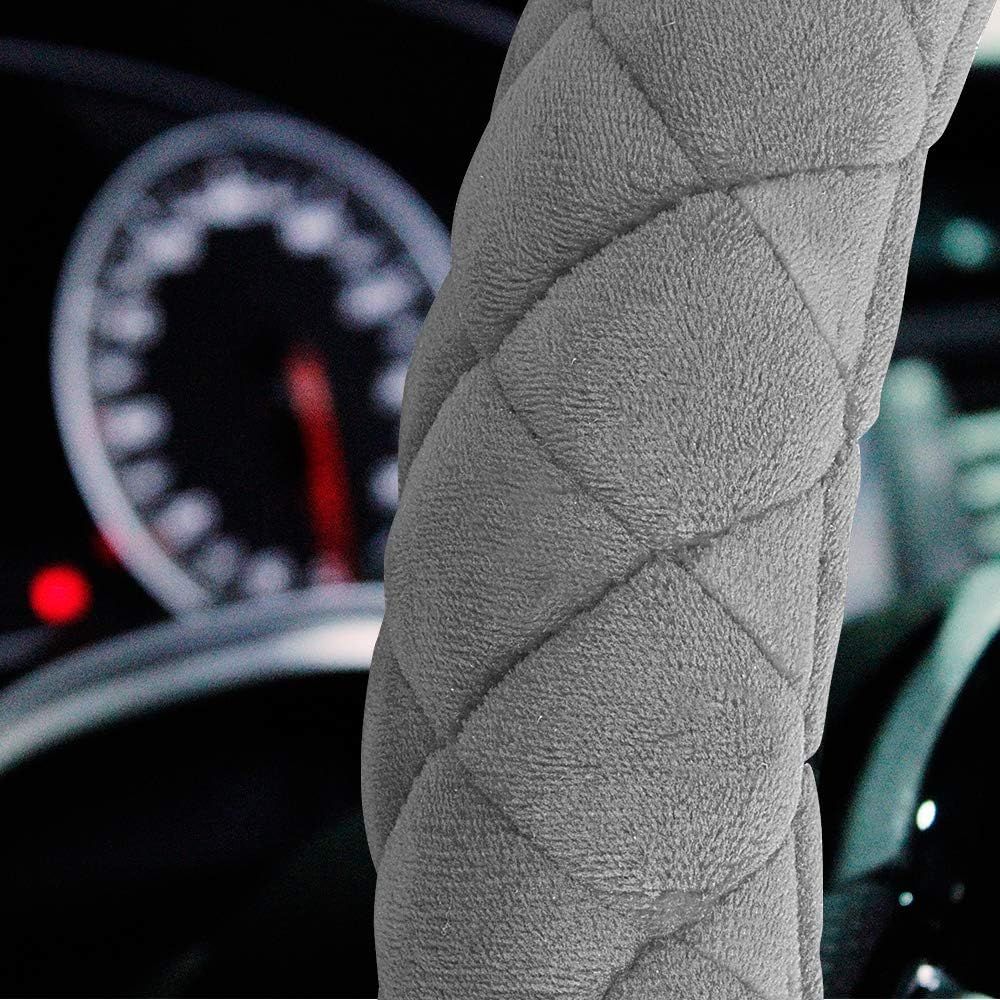 Luxury Fluffy Steering Wheel Cover for Men Women,Soft Warm Short Plush Steering Wheel Cover Gray Fuzzy with Universal 14.5-15 Inch - Image 3