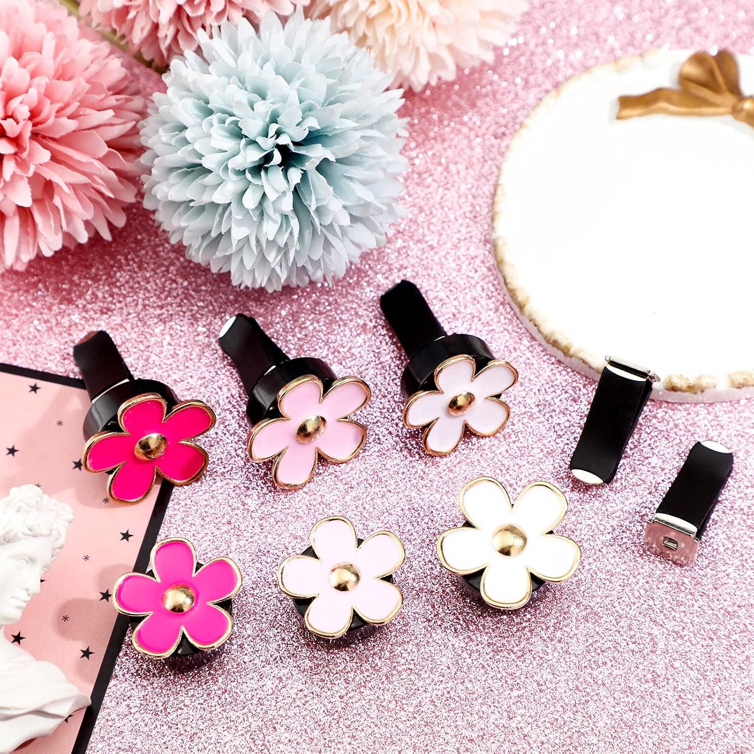 6 Pcs Daisy Flower Air Vent Clip Accessories Air Conditioning Outlet Clip Car Air Freshener Dashboard Accessories Charm Car Inter Decor(3 cm, 3.3 cm,Red, Pink, White) - Image 4
